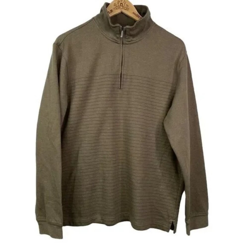 VAN‎ HEUSEN MEN'S GREEN STRIPED 1/4 ZIP PULL-OVER SWEATSHIRT LARGE-EUC